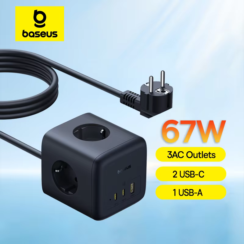 Baseus 67W GaN Charger Fast Power Strip USB-C Fast Charging 3AC Outlet 6 in 1 Desktop Station For Laptop iPhone Samsung Xiaomi