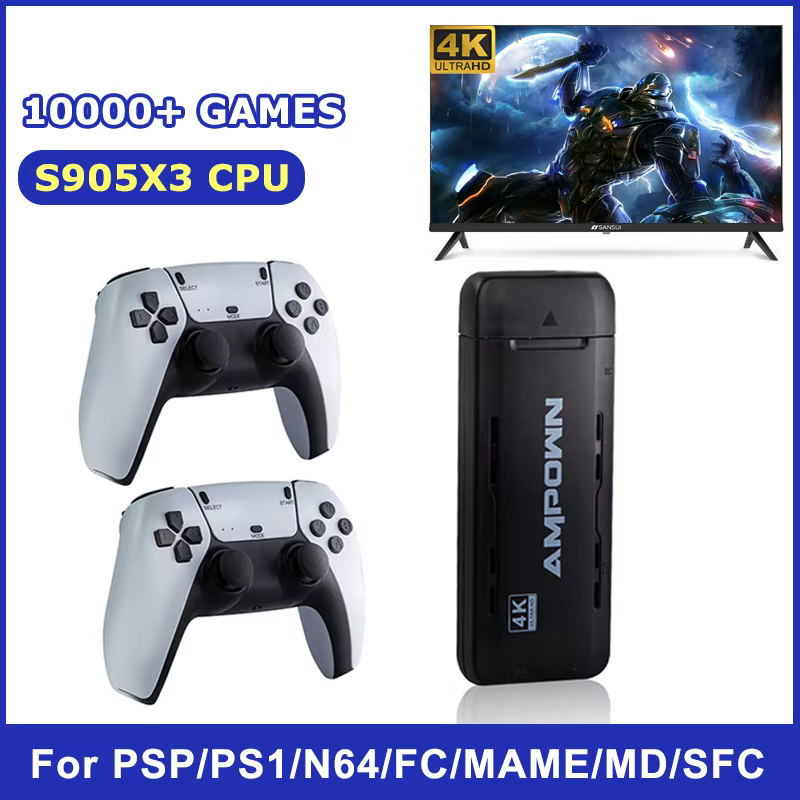 U9 Retro Video Game Console S905X3 CPU 64G Built-in 10000 Games Plug and Play Wireless Controller Game Stick For PSP/PS1