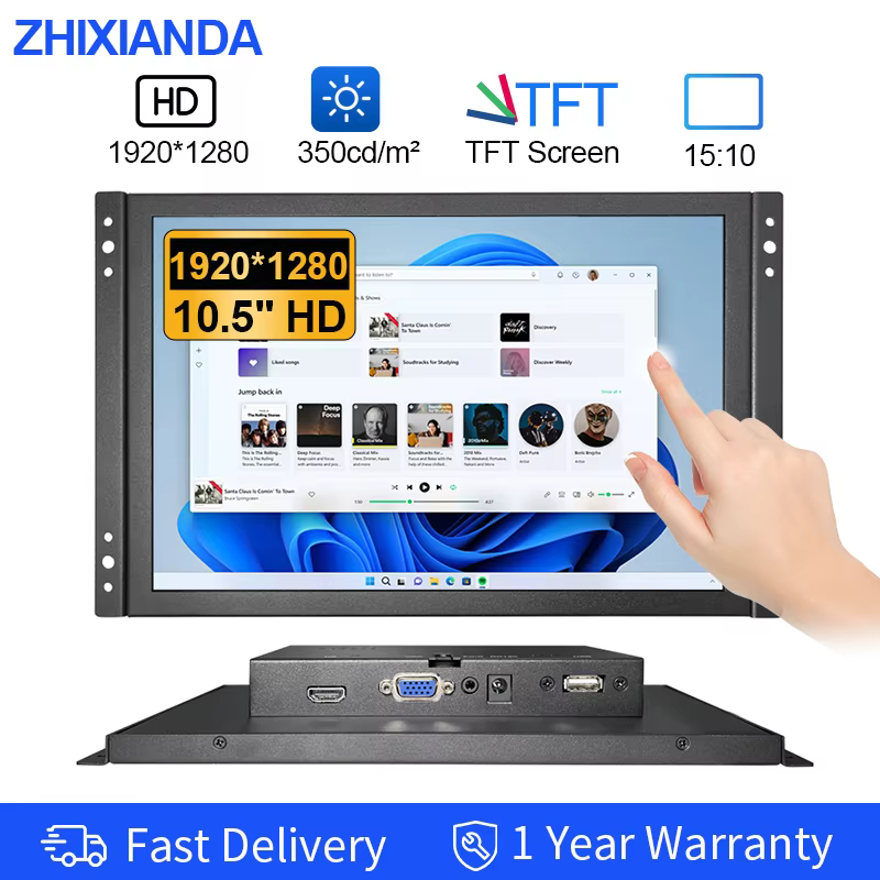 Factory Price 10.5 Inch 1920*1280 15:10 Open Frame Monitor Capacitive Touch Industrial LCD Display With HDMI VGA USB Interface