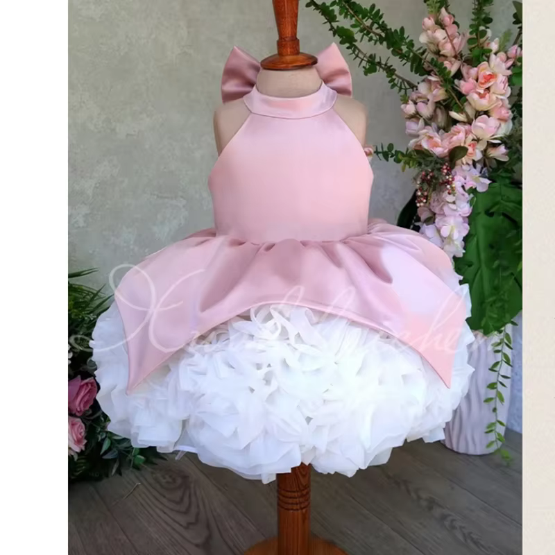 Children Cute Bow Design Sleeveless Birthday Baptism Princess Ball Gown Girls Elegant Wedding Performance Dress g425
