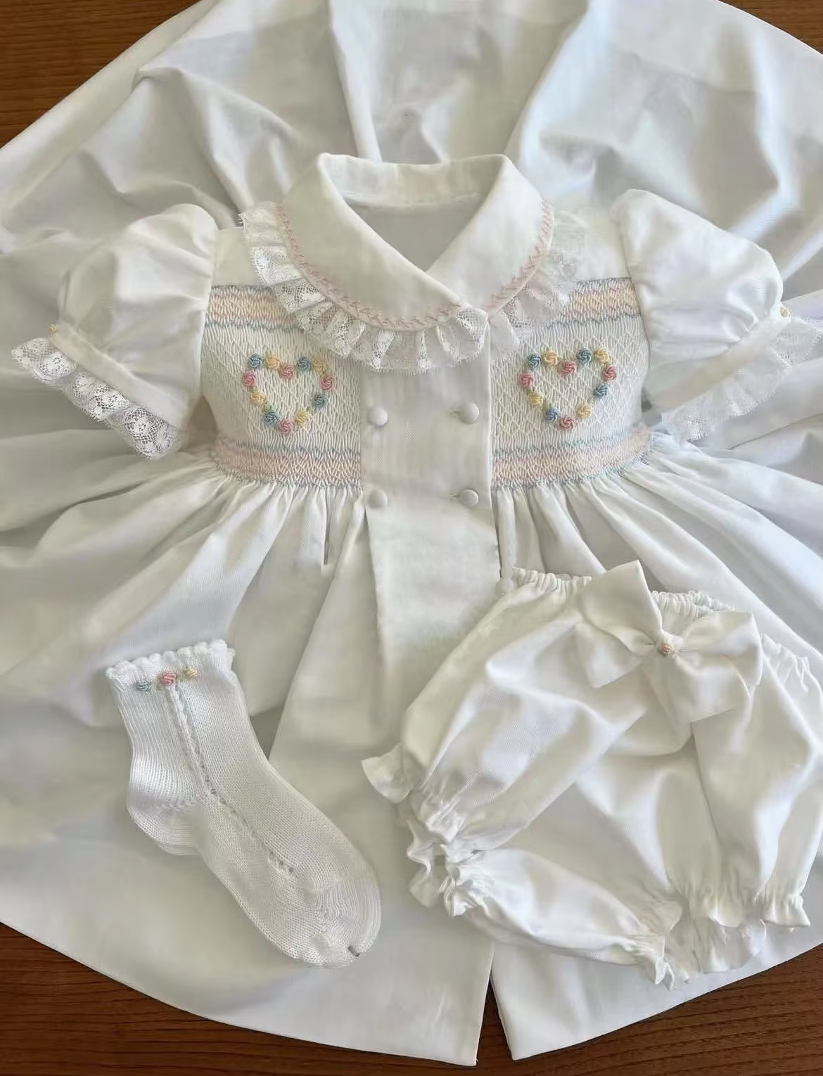 0-12Y Baby Girl Summer White Flower Handmade Embroidery Smocked Dress for Eid Birthday Party Holiday Photography Casual A190