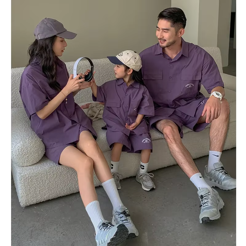 Korean Style and Daughter Son Same Shirts Shorts Outfit Fashion Family Summer Clothes2025Children's Clothing Sets Father Mother