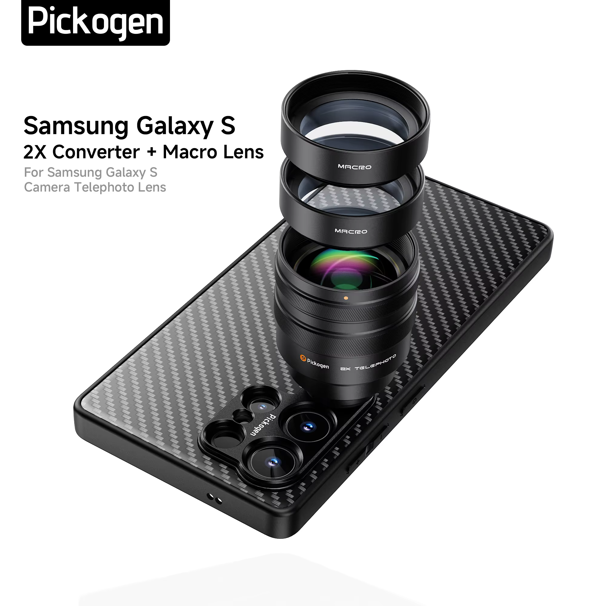 PICKOGEN 2X Converter with 200mm & 300mm Macro Lens for Phone Camera Telephoto Lens Compatible For Samsung  S24/S25/26 Ultra