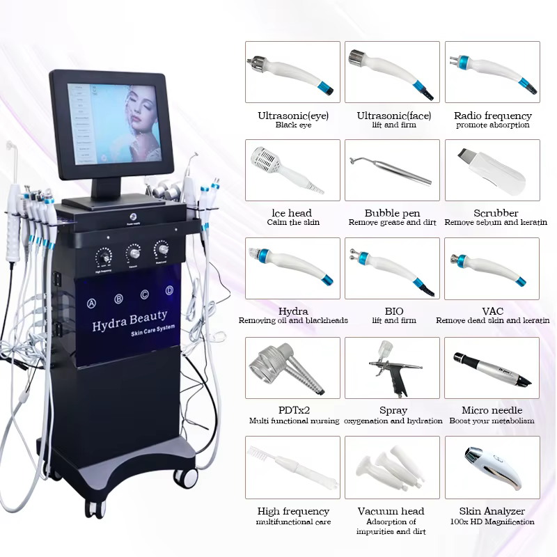 Professional 15 In 1 Hydra Oxygen Small Bubble Machine EU Version Facial Skin Care Deep Cleansing Skin Rejuvenation Device