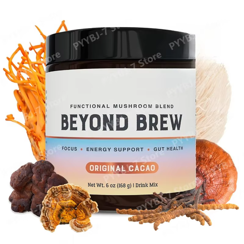 Organic Mushroom Complex Powder with Acacia Gum Stevia Cacao for Sustained Focus Energy Immunity Prebiotics & Probiotics 168g