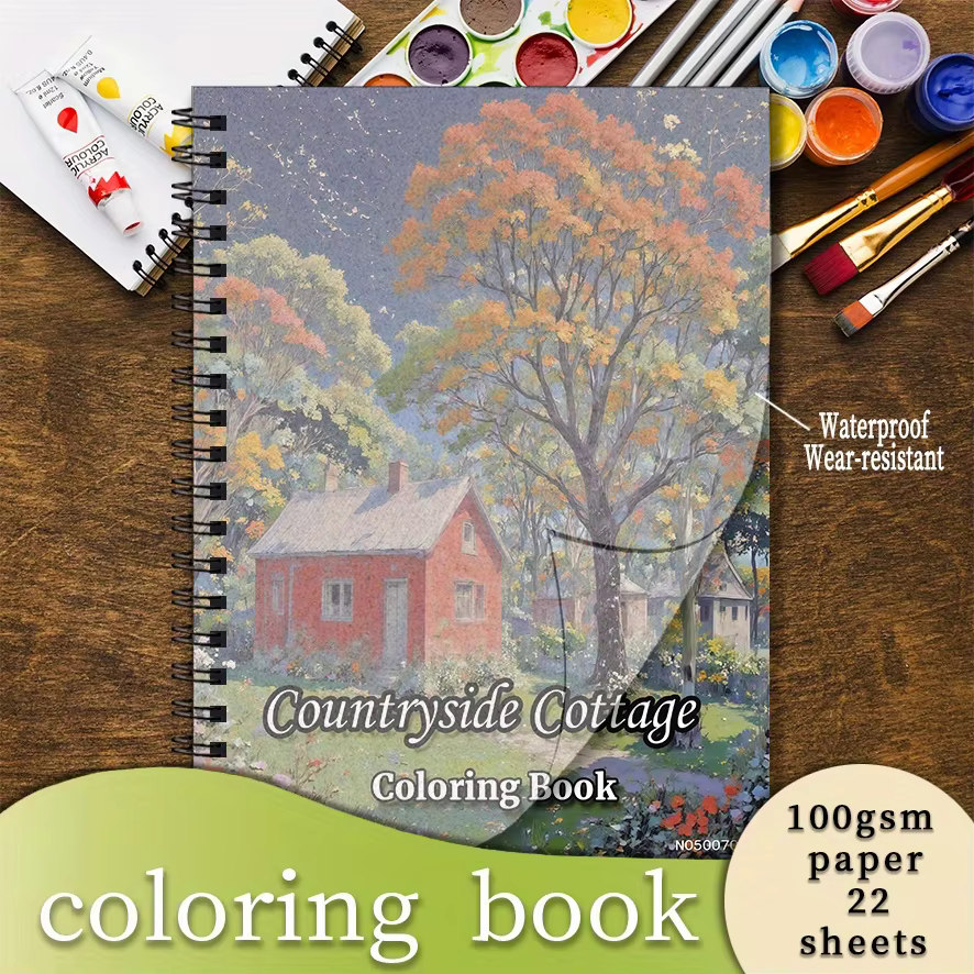 Countryside Cottage Coloring Book - 8.3×11.2 Inches, 22 Pages. Excellent for Nature - lover Relaxation, Peaceful Doodling, Holid