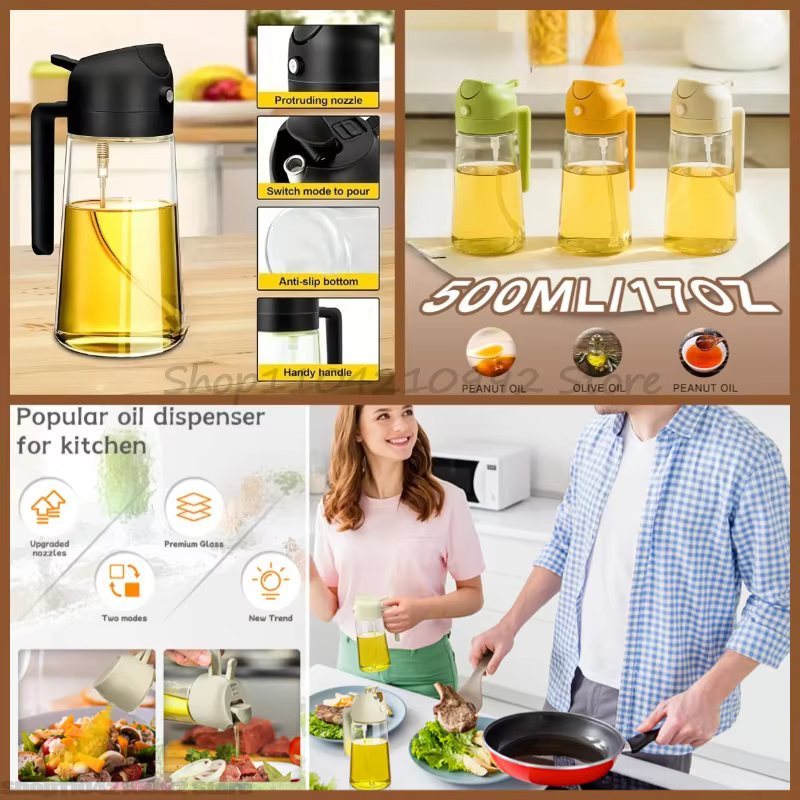 2-in-1 Oil Dispenser and Sprayer  Cooking Oil Dispenser, Kitchen Accessory, Oil Bottle Kitchen, Olive Oil Bottle Plastic