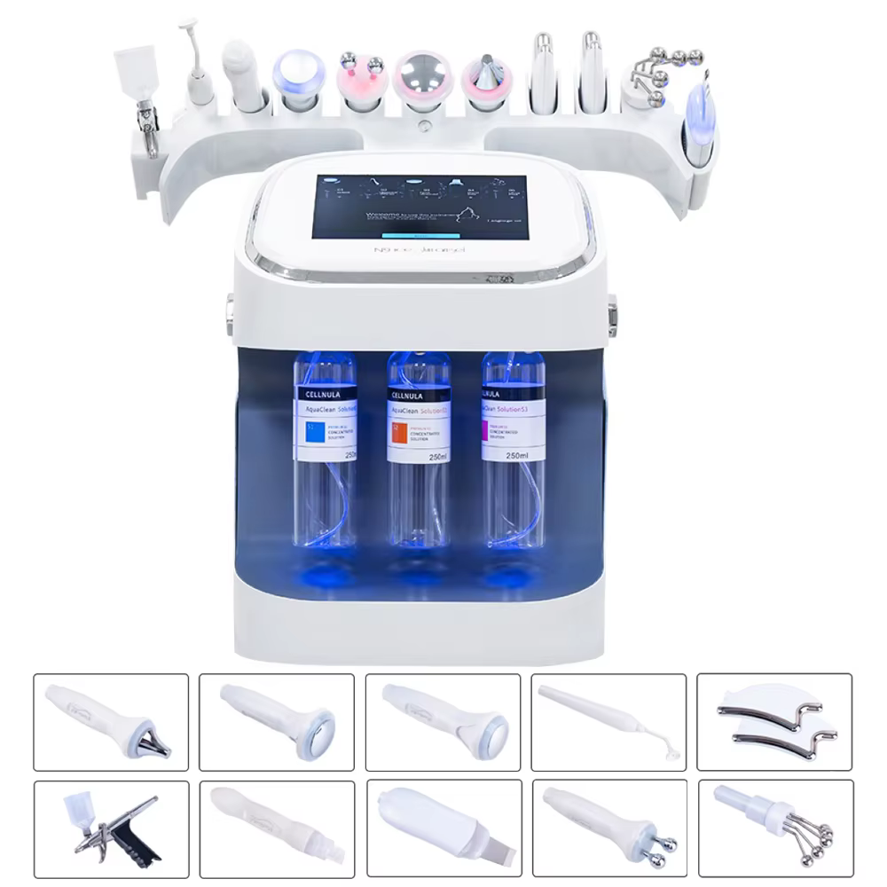 เครื่องไฮโดรออกซิเจน 10 in 1 สำหรับทำทรีทเมนต์ผิวหน้า ทำความสะอาดล้ำลึก กำจัดสิวเสี้ยน ขัดผิวด้วยไมโครเดอร์มาเบรชั่น ลอกผิวด้วยน้ำ ขัดผิว บำรุงผิว สปา