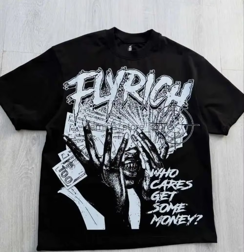 European and American men's summer Gothic wealth letter print soft and breathable round neck T-shirt outdoor urban street top