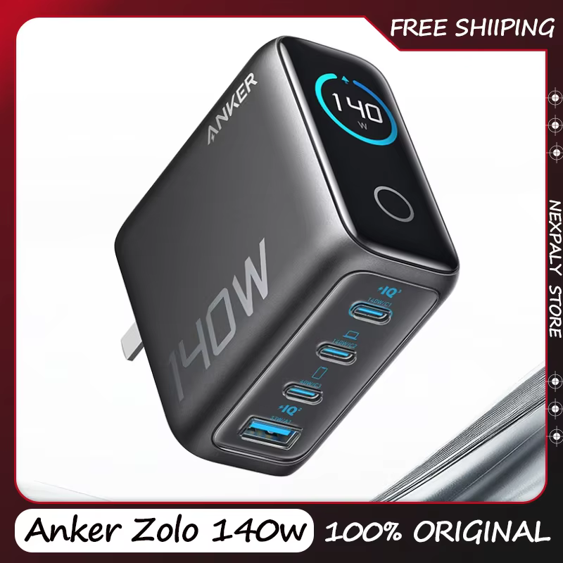 Anker Zolo GaN 140W PD Fast Charging Phone Charger With Four Ports USB-C/A AI Smart Display For iPhone16 Tablets Laptops Charger
