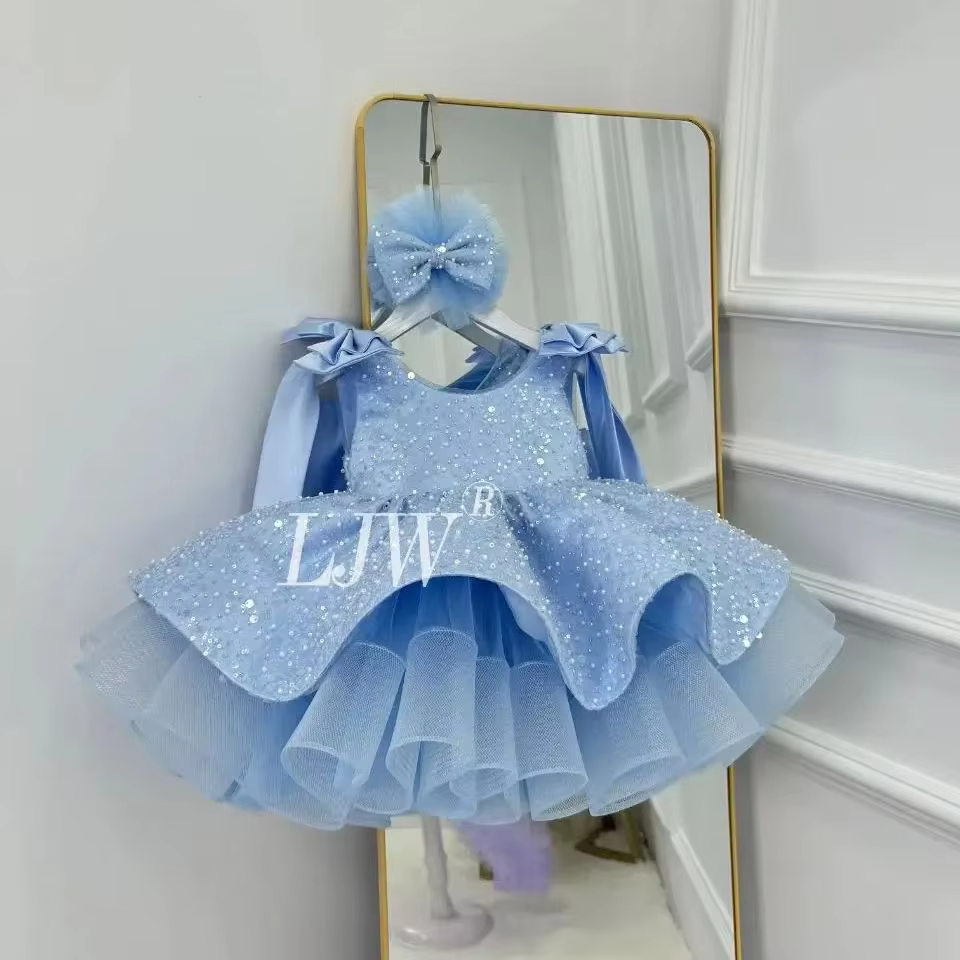 Sparkling Pink Flower Girl Dress Big bow Heart Tulle Tutu Dress Flower Wedding Princess Birthday Party Prom First Communion Ball