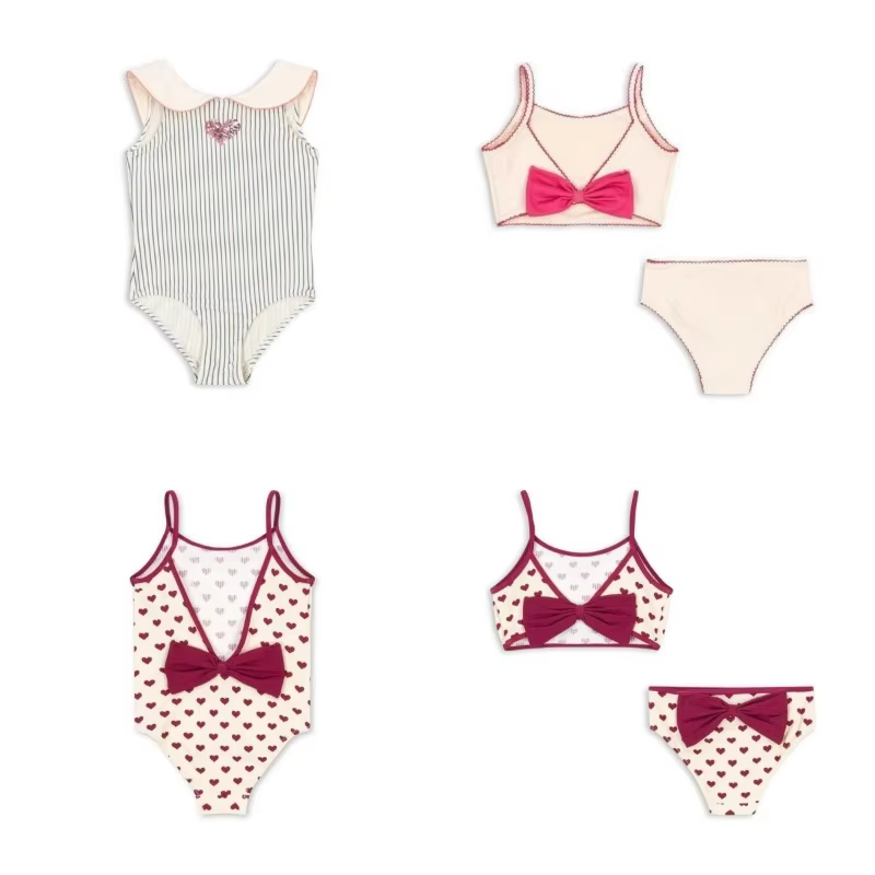 Girl Swimwears Stripe  Two-piece Swimsuit Bow Baby Girls Swimwear  Beach Shorts  Kids Vacation Sunscreen Swimsuits