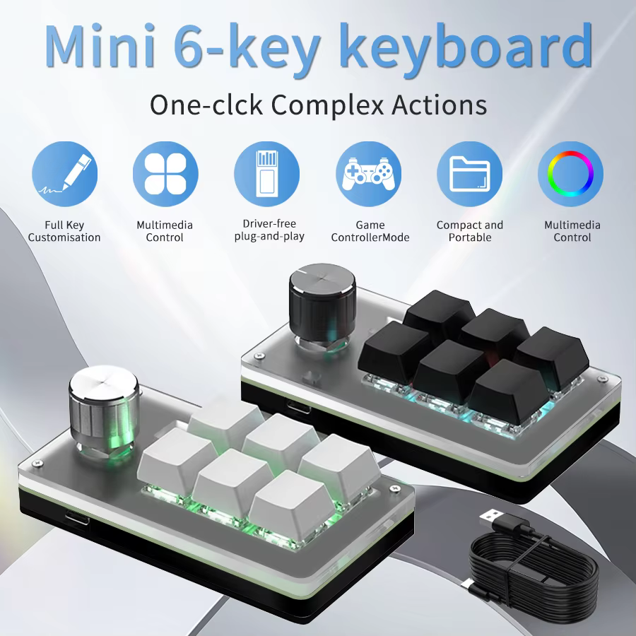6 Keys 1 Mini Knob RGB Keyboard for Photoshop USB Mechanical Keyboard Gamer Macro Custom Keyboard Gaming Custom Programming Knob