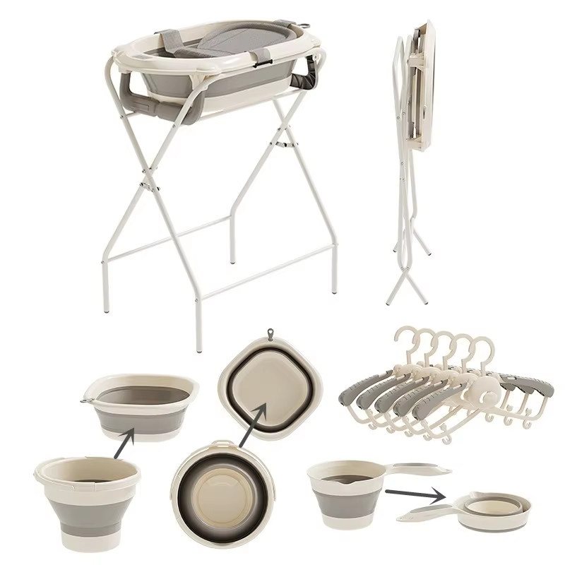 BPA-Free Foldable Baby Bath Set, Collapsible Basin & Hanger Kit, Space-Saving Design for Newborns, Home & Travel Essentials