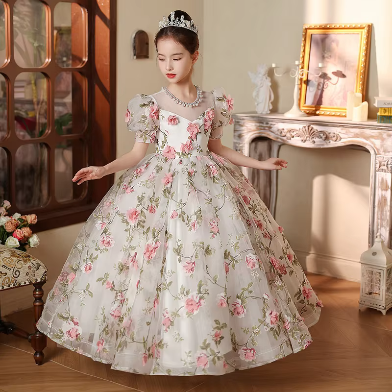 Girls' dress Princess dress 2024 new children's birthday shag little girl foreign style host piano performance