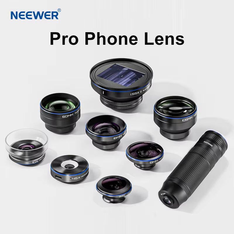 NEEWER Pro Mobile Phone Lens with 17mm Lens Thread Phone Lens Clip Macro Wide Angle Telephoto Fisheye Anamorphic Microscope Lens