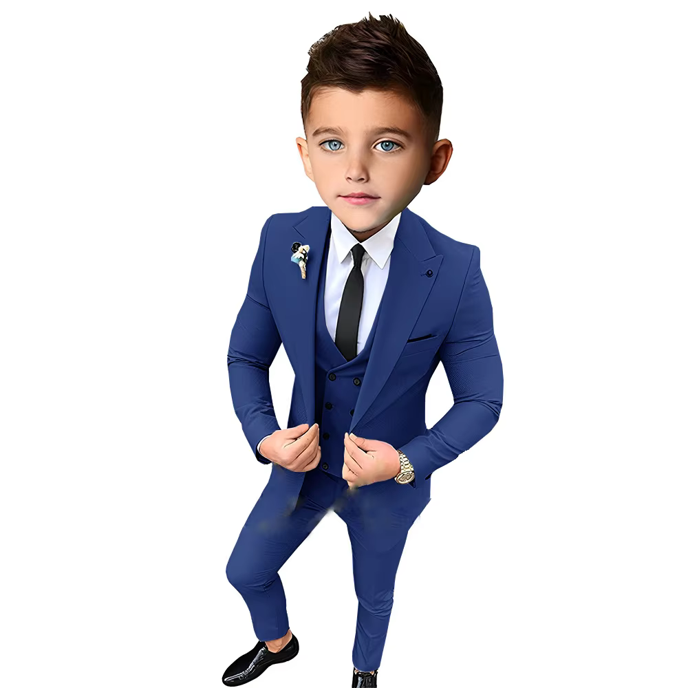 Fashion Suits for Boys Kids Wedding Party Single Breasted Outfits 3 Piece Peaked Lapel Performance Costume Children's Clothing