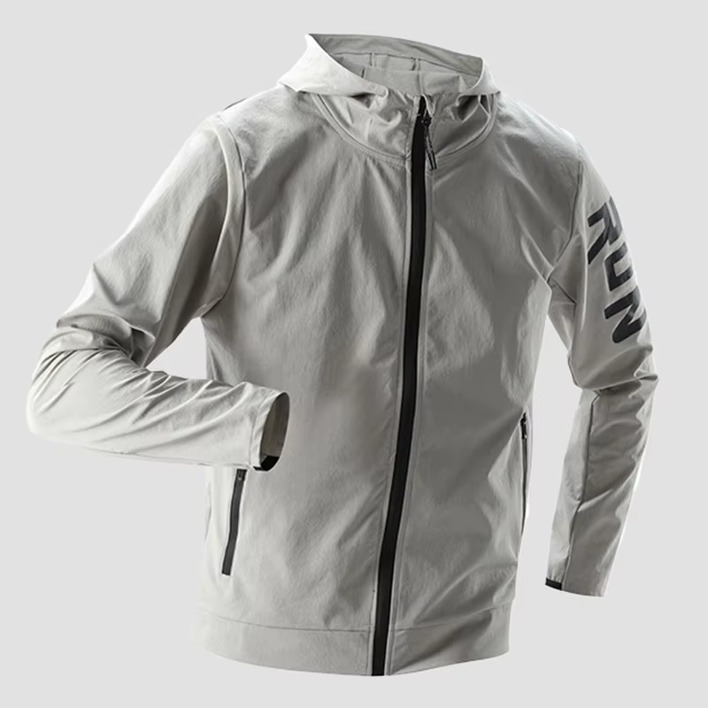 Men's Water-Resistant Casual Jacket Sports Zipper Hooded Outdoor Fitness Training Printing Design Fashion Coat Quick-Dry Clothes