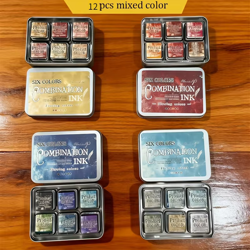 12-Pcs Retro Color Flow Ink Pad Set - Vibrant Solid Colors, Ideal for Watercolor Painting and Crafting, Craft Supplies