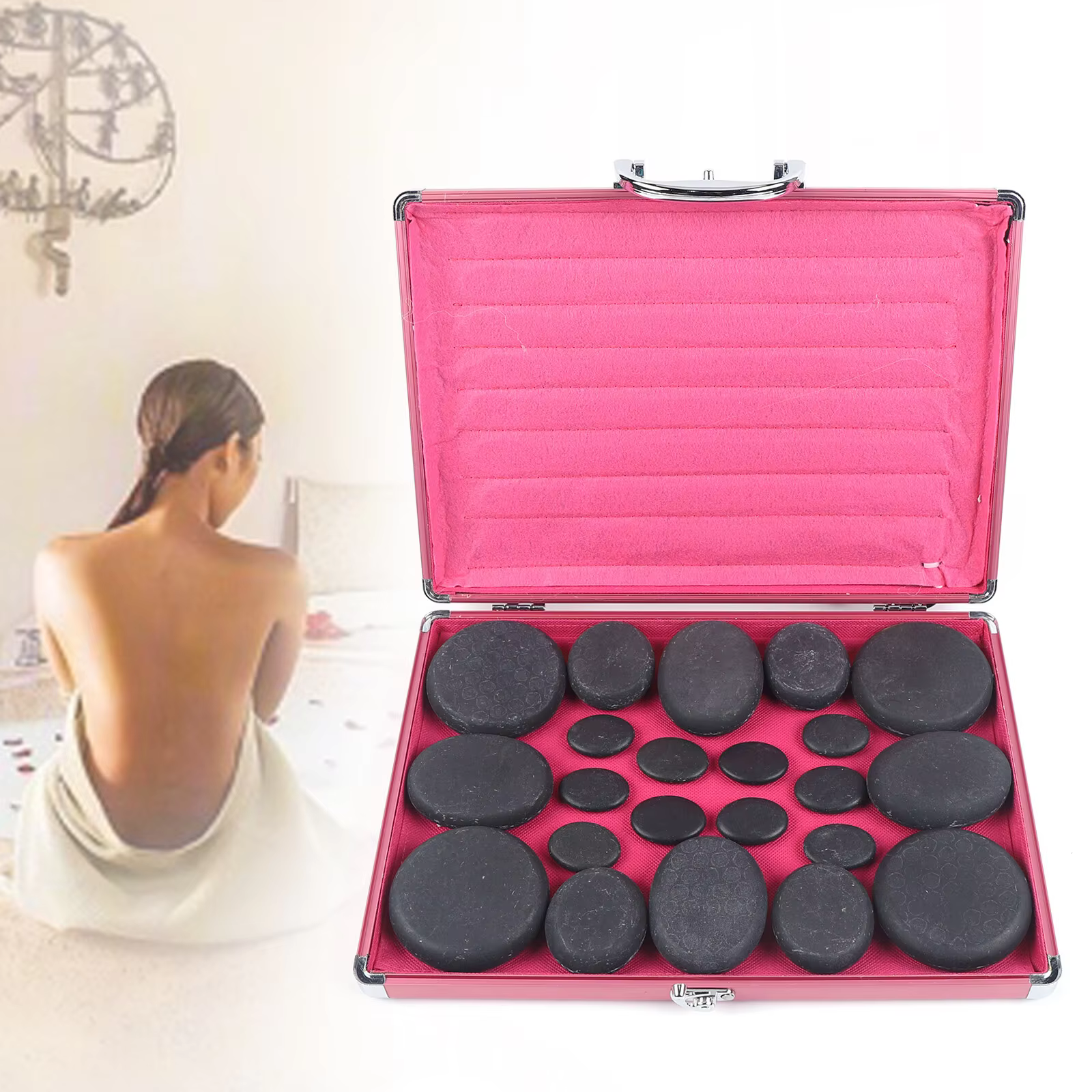 20pcs Massage Hot Stones with Heater Box Medium Size 110V US Plug
