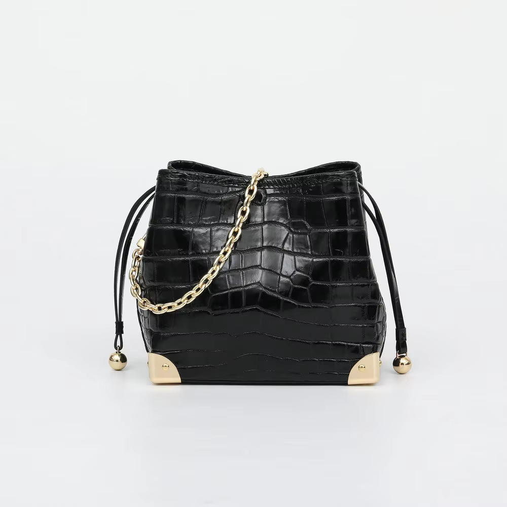 2025 New Designer Crocodile Leather Women Bucket Bag Fashion Genuine Leather Chain Lady Shoulder Bag  Crossbody Bag For Woman 45