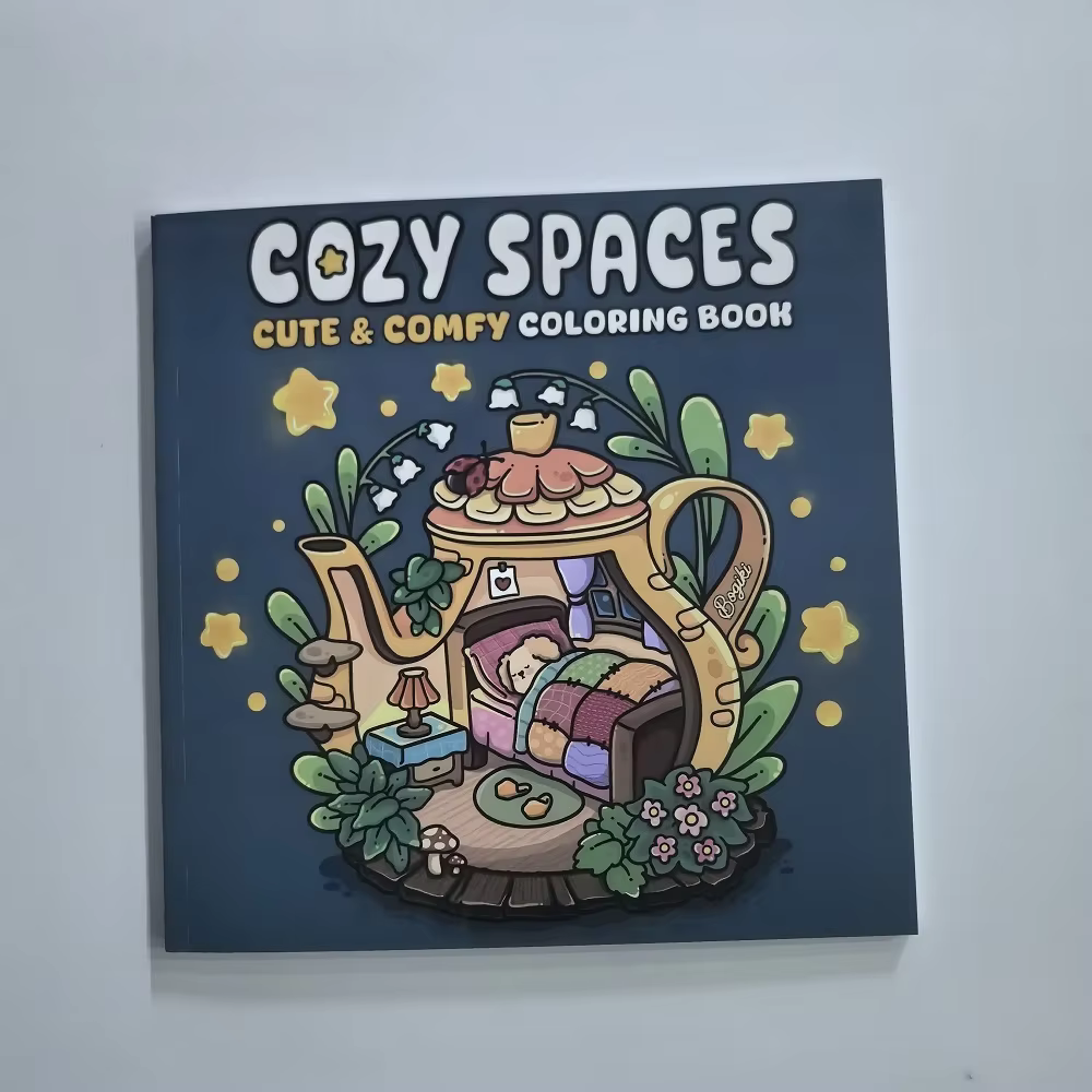 Cozy Spaces: Coloring Books for Adults and Teens Calming Scenes with Cute Animal Characters Help Relieve Stress