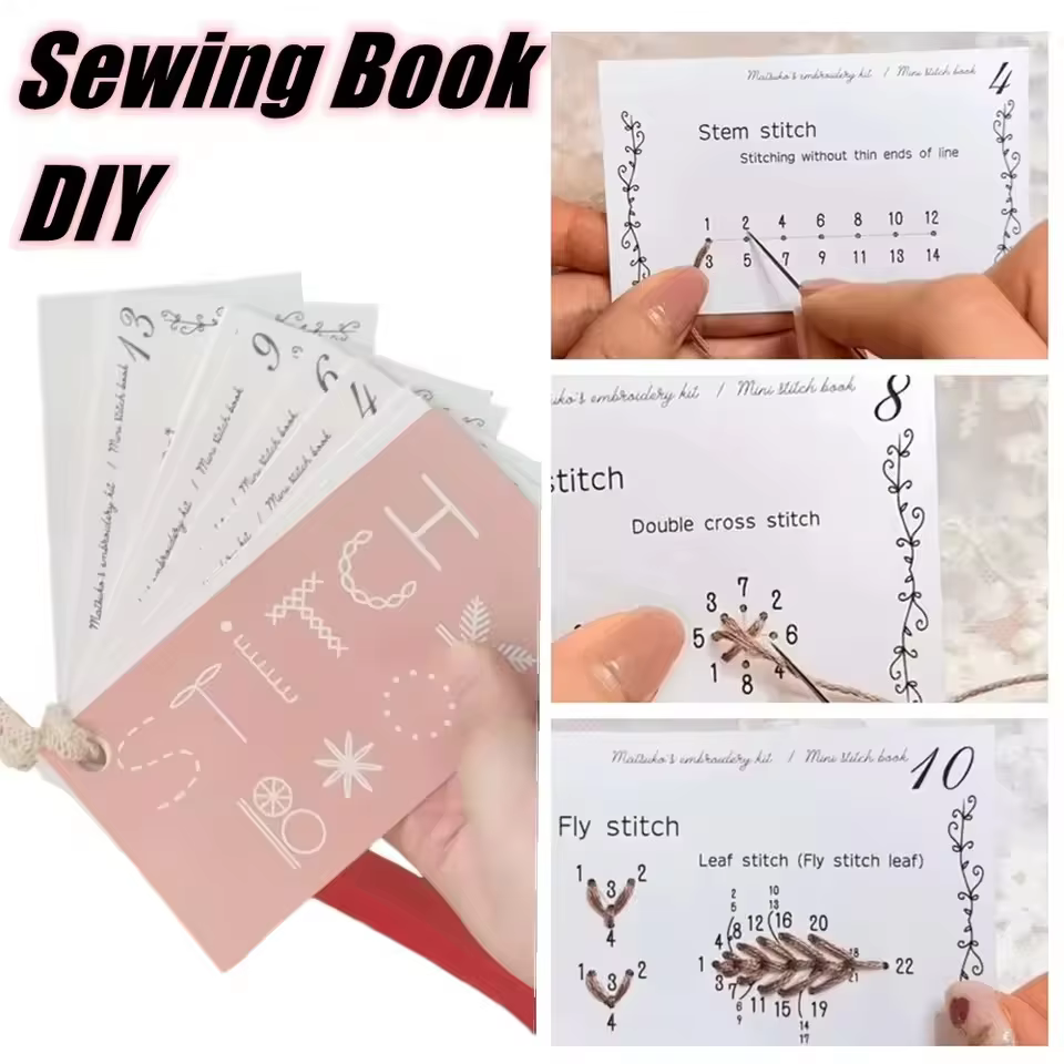 Mini Creative Sewing Book Set for Beginners - Handmade Embroidery Skills Card Manual with Unique Patterns to Elevate