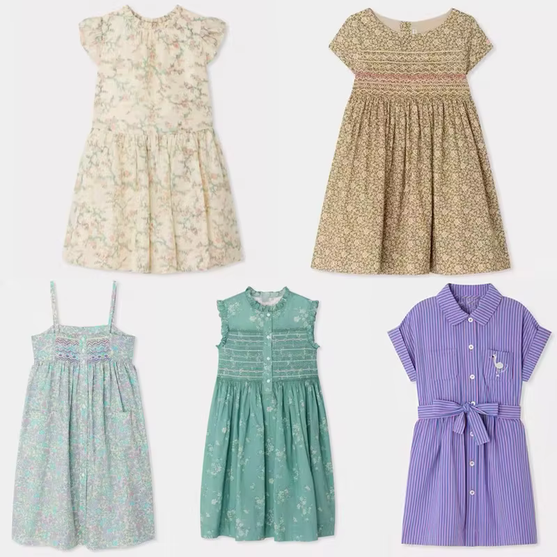 Children's Sets 2026 BP Summer Baby Girls Embroidered Dress Floral Print Shirts Skirts Girls Smocking Dress Mother Kids Clothing
