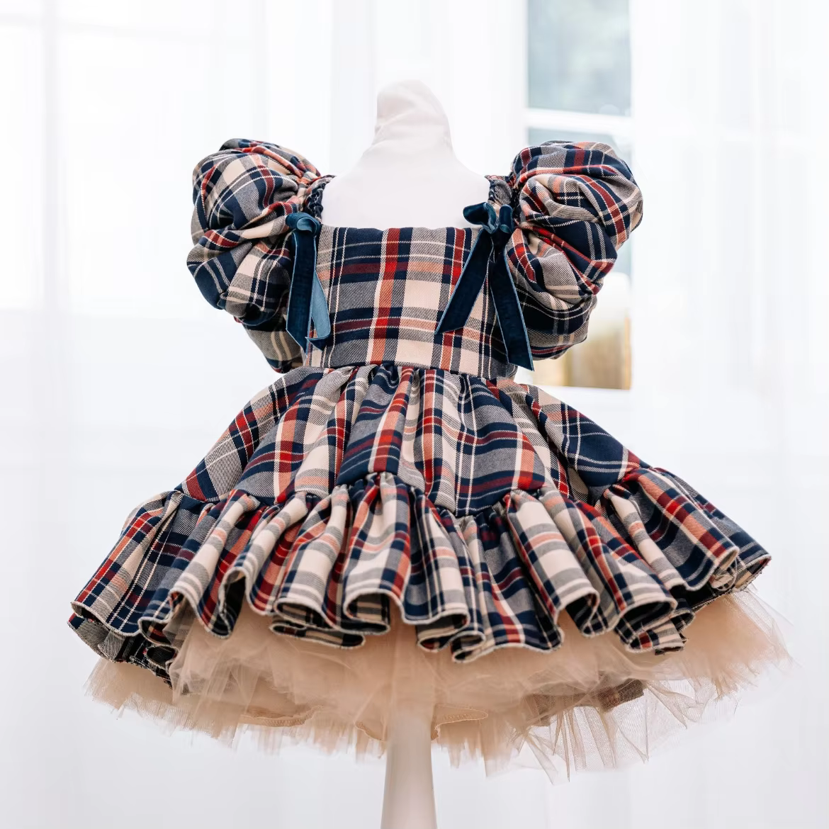 0-12Y Baby Girl Brown Plaid Vintage Spanish Princess Dress for Eid Casual Party  B234