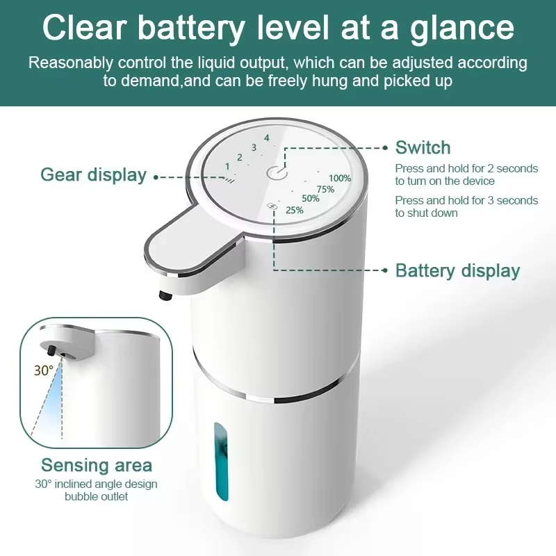 Automatic Soap Dispenser Liquid Foam Touchless Soap Dispenser 380ML USB Rechargeable 4 Level Adjustable Hand Sanitizer