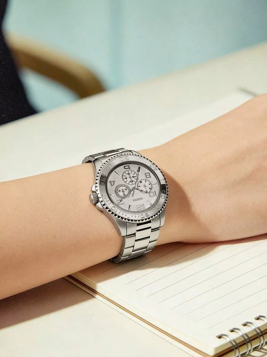 Womens Fashion Stainless Steel Quartz Watch With Multi-Function Dial