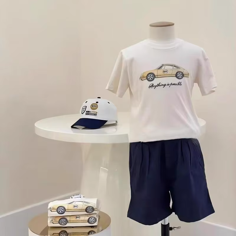Pre-sale(ship June) 2026 Bp Spring Summer Girls Cartoon Car T-shirts for Girls Baby Boys Children's Clothing T-shirt for Kids