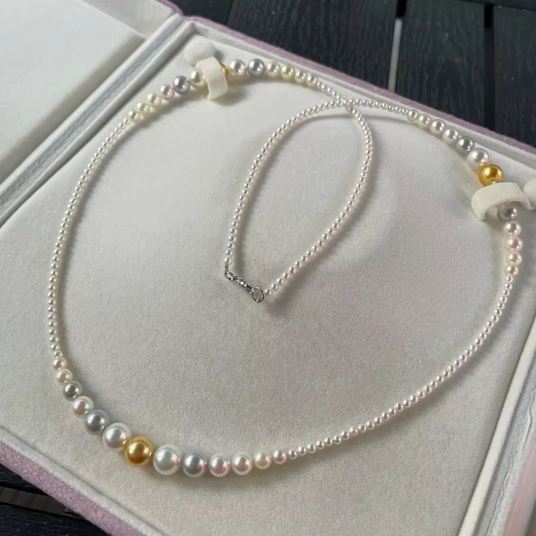 2-9mm Natural Seawater & Freshwater Pearl Necklace, Sweater Chain Near Round Iridescent Slight Flaws, Versatile Pearl Jewelry