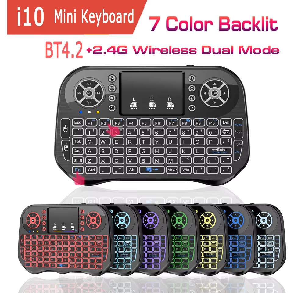 i10 i8 Mini Keyboard Wireless Dual Mode BT4.2 2.4G Air Mouse Backlit 7 color Touchpad for Android TV Box Stick PC Pad Projector