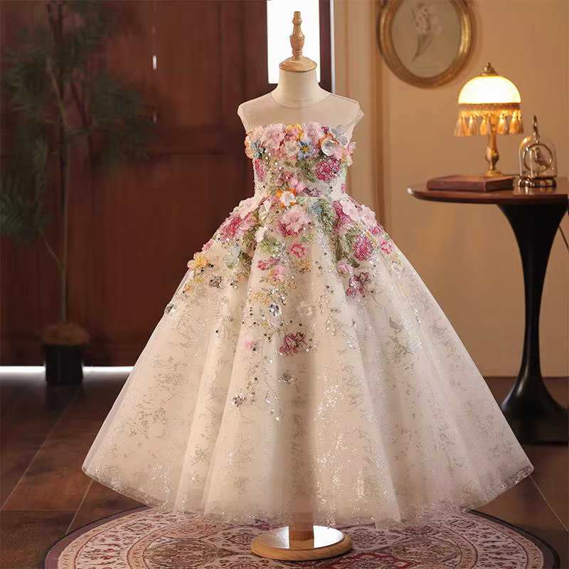 2025Girls' High-End French Style Forest Series Flower Little Host Walk Show Piano Performance Birthday Flower Girl Party Princes