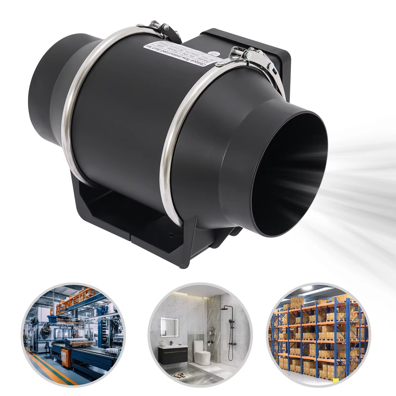 220V Exhaust Fans Household Silent Inline Pipe Duct Fan Extractor Wall Air Clean Ventilator for Kitchen Bathroom Toilet 220m³/h