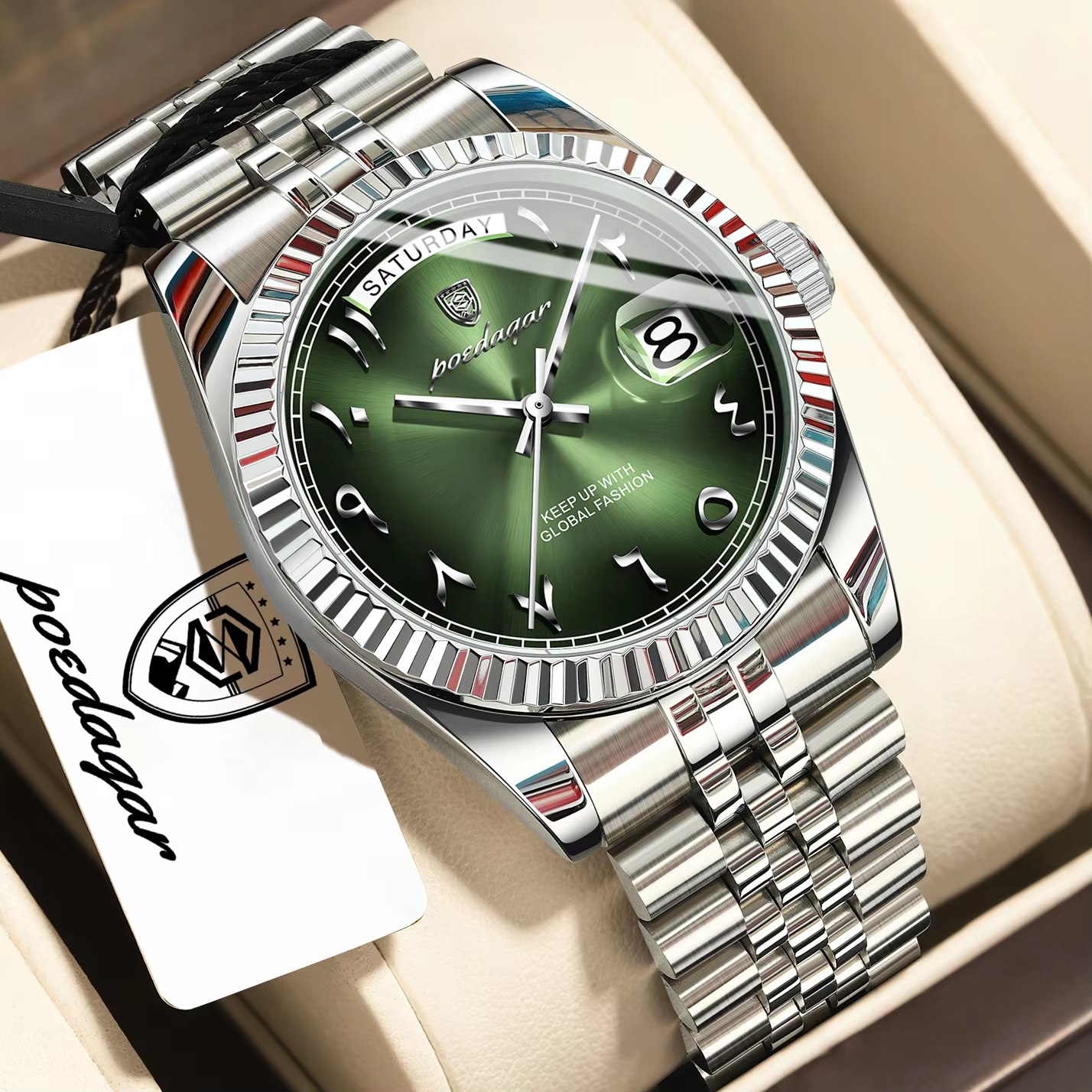 POEDAGAR Fashion High Quality Men Clock Waterproof Date Week Watch For Man Stainless Steel Luxury Quartz Men's Watches Reloj+Box
