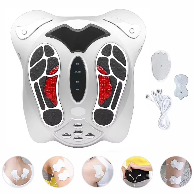 Massageador elétrico de pés, pontos de pressão infravermelho distante, máquina de massagem nos pés, reflexologia, cuidados com os pés, cinto de emagrecimento corporal, 8 almofadas ems