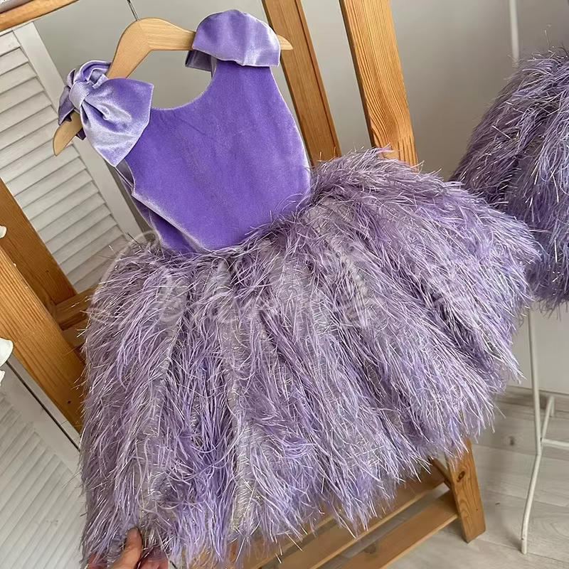 2026 Fashion Baby Girl Princess Feather Sleeveless Dress Infant Toddler ChildBirthday Ball Gowns Vintage Vestido Party Pageant