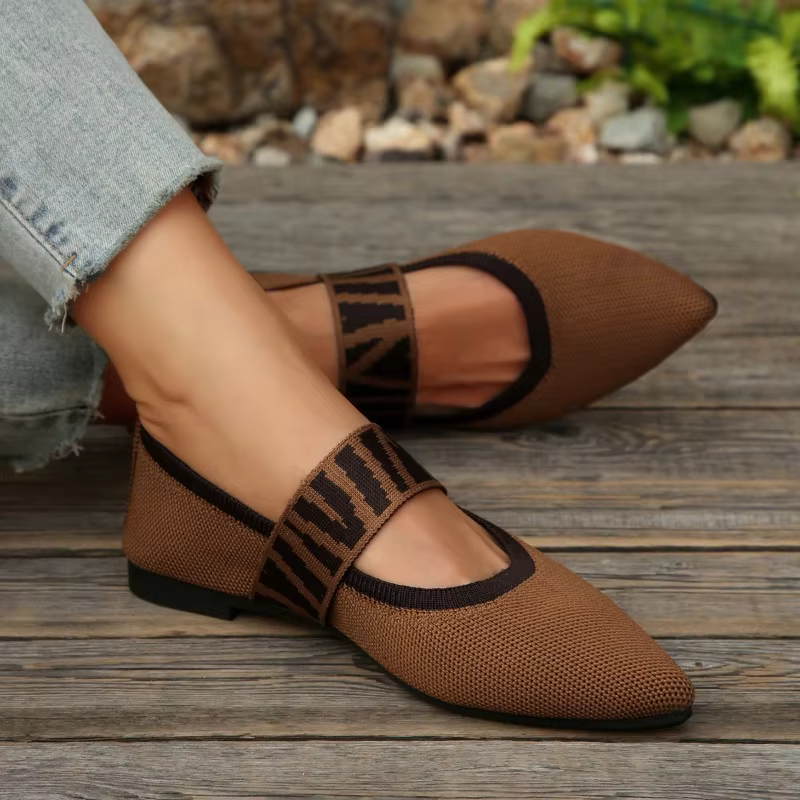 Knitted summer women's flat shoes - Elegant ballet flat shoes - Casual striped strap pointed toe loafers - Women's large size