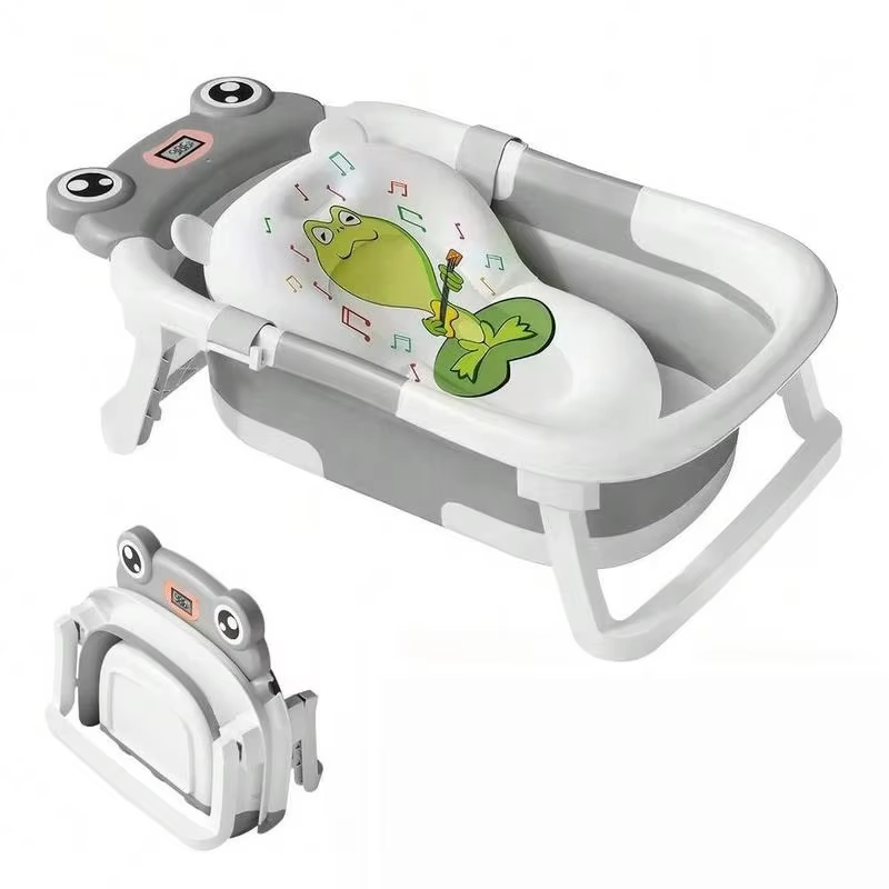 Banheira dobrável para bebês, banheira dobrável com monitor de temperatura em tempo real e almofada macia, banheira portátil para bebês de viagem para recém-nascidos