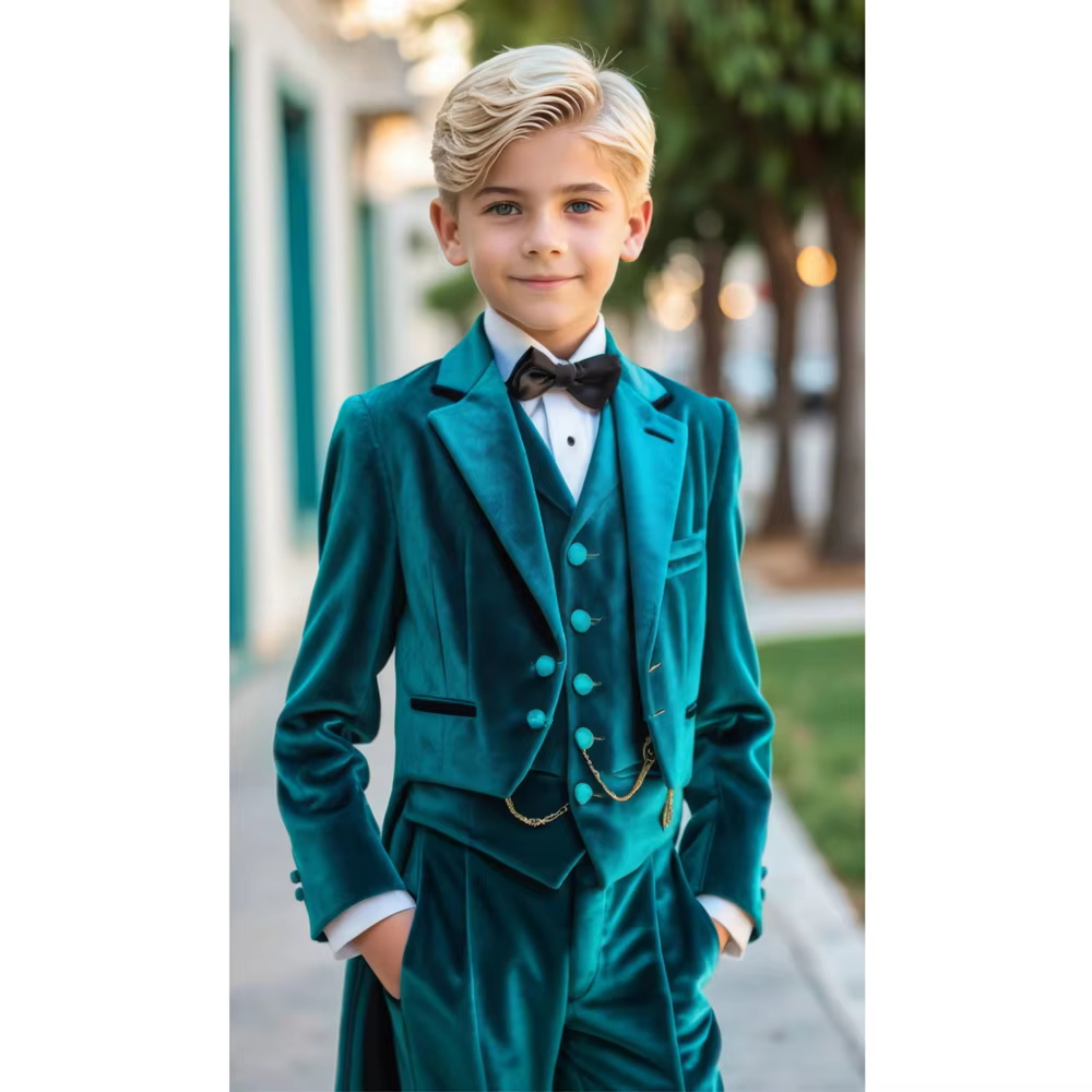 Fashion Velvet Boys Suits Notch Lapel Single Breasted Children's Tailcoat Formal Party Wedding Banquet Prom Kids Clothes