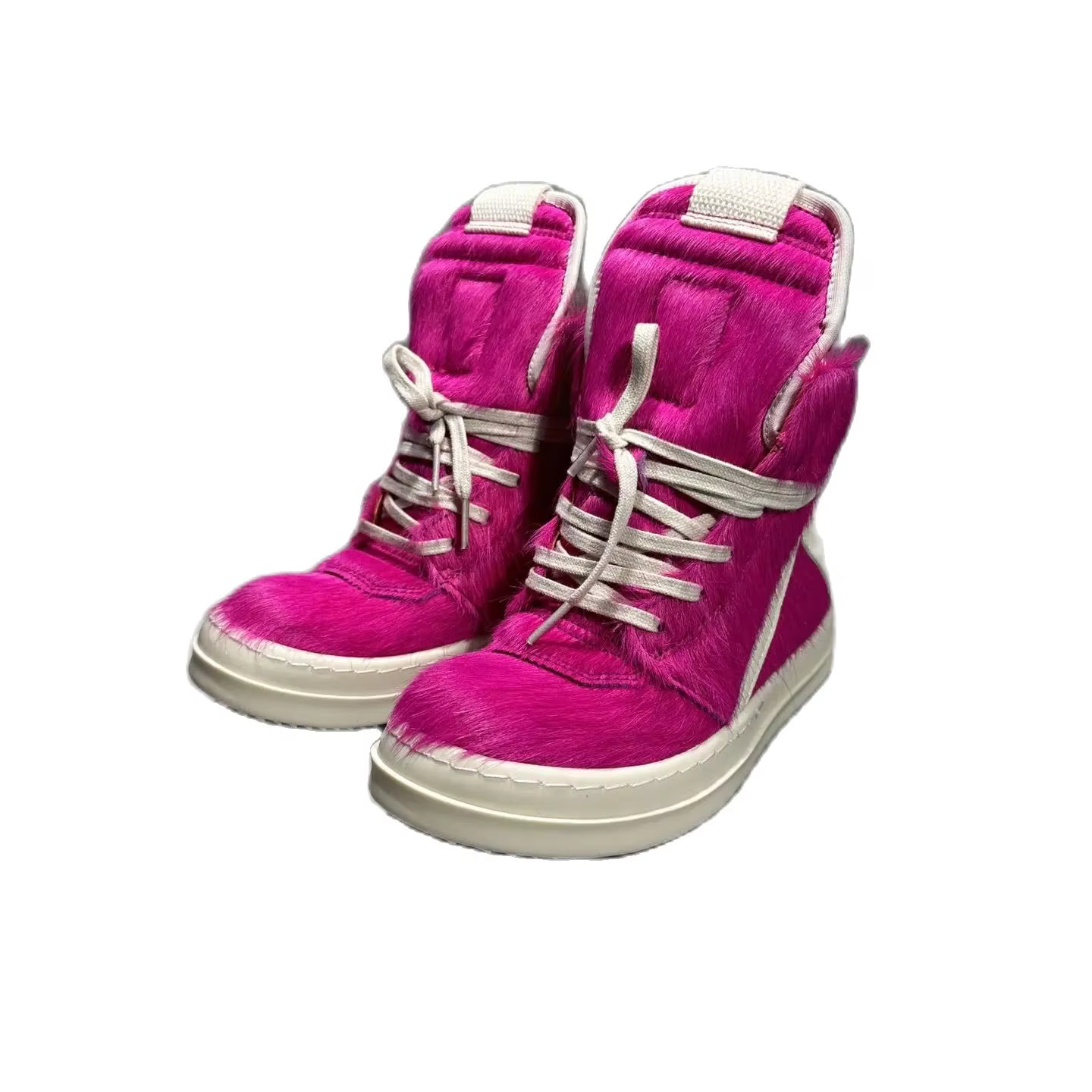 Kids Shoes Girls Boys Children Sneakers Horse Hair Leather Luxury Lace Up Casual Spring Streetwear Pink Boots