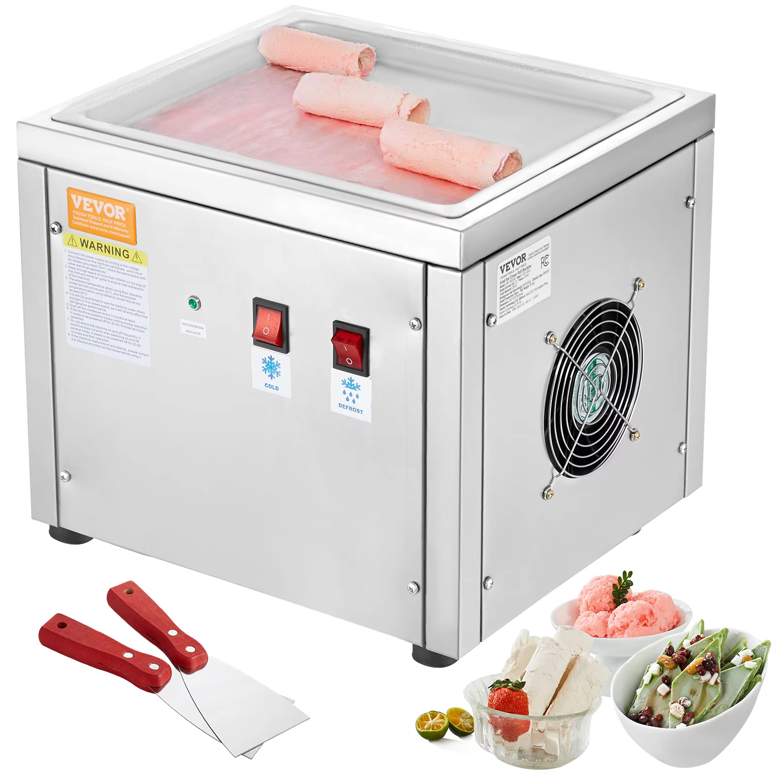 SucceBuy Fried Ice Cream Roll Machin Stainless Steel Rolled Ice Cream Maker with Compressor for Making Ice Cream Frozen Yogurt