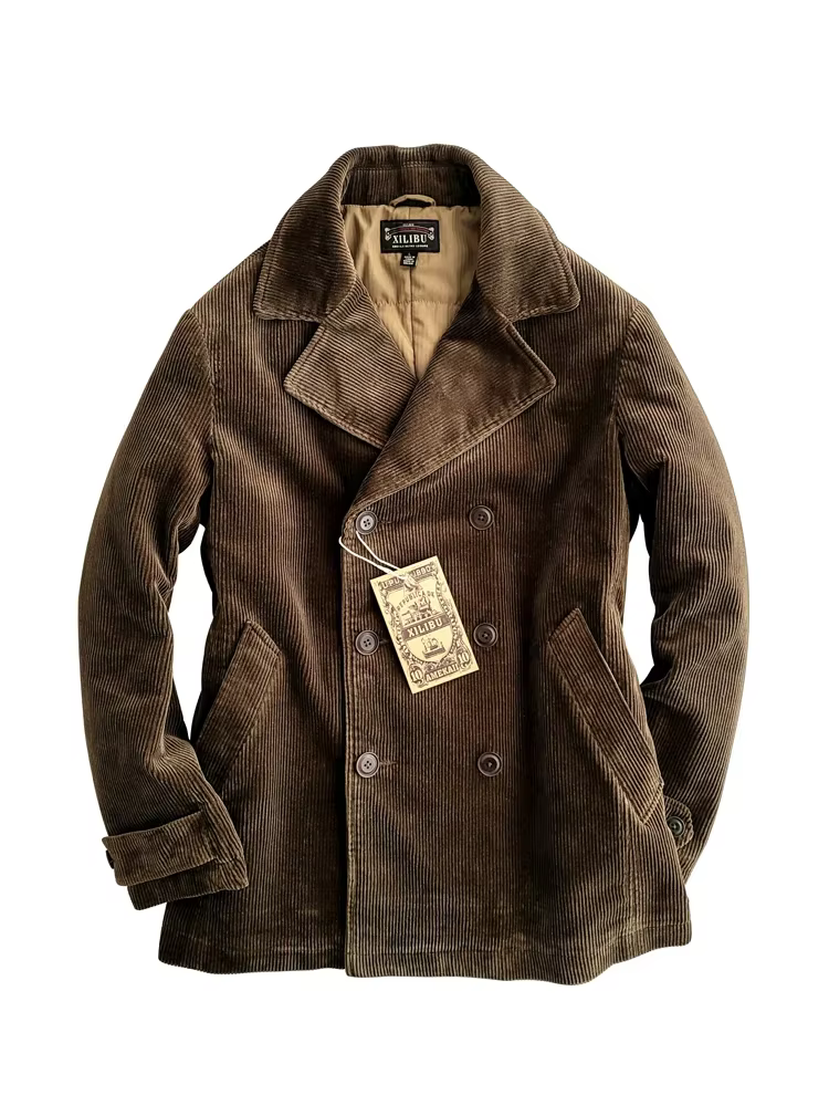 Amekaji Wear Clothes Men Corduroy Double Breasted Suit Cotton Coat Jacket American Retro Casual