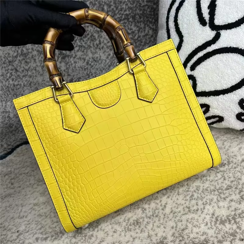Genuine Crocodile Belly Skin Bamboo Joint Handle Female Purse Women's Handbag Exotic Crocodile Leather Lady Single Shoulder Bag