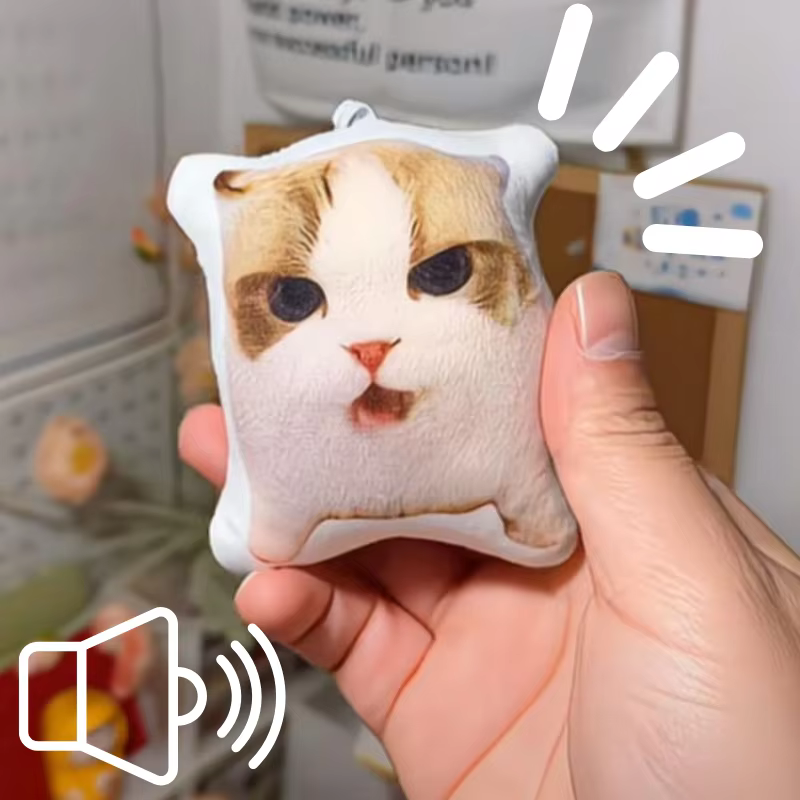 Tragbare sprechende Katze zum Zusammendrücken für die Tasche, Katzenstimmen-Schlüsselanhänger mit Sound, Dekompression, weicher Plüsch, realistischer Miau-Sound, Kinderspielzeug