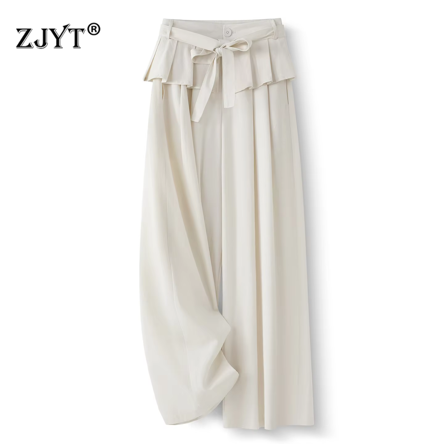 ZJYT Summer Women's Pants and Trousers White Elegant Fashion 2026 New Solid Casual Bottoms Wide Leg Pants Commuting Office Lady