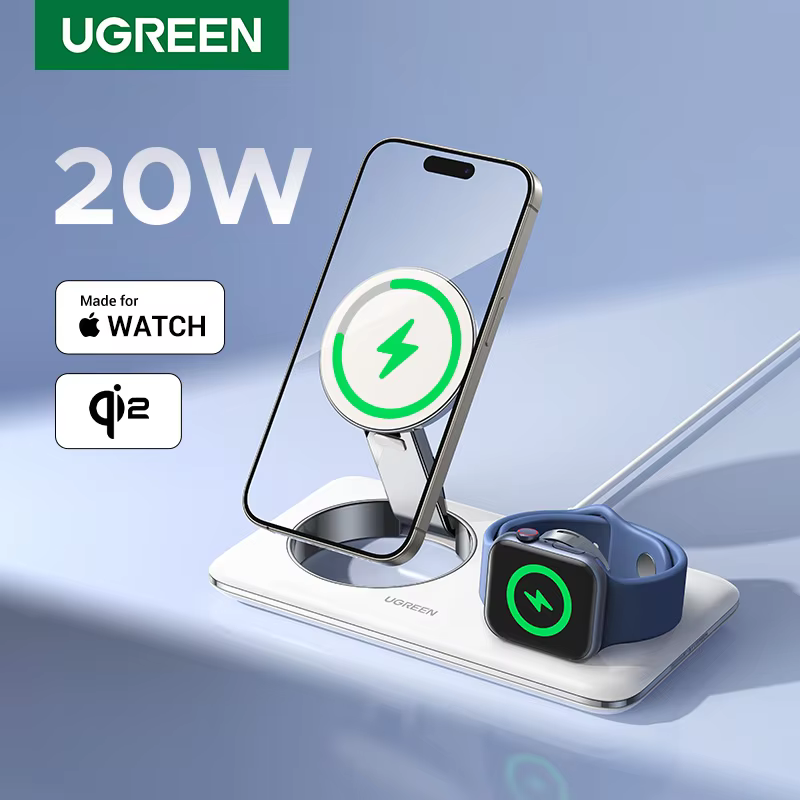 【Big Sale】UGREEN MFi for Magsafe 20W Wireless Charger Stand 15W 2-in-1 Charging Station For iPhone 15 14 Pro Max For AirPods