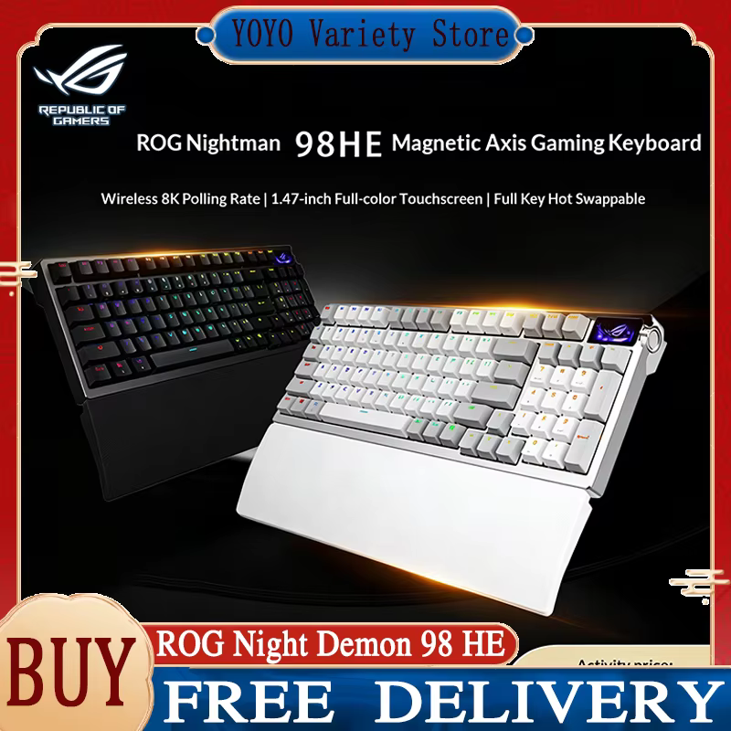 ROG Azoth 98 HE Wireless Gaming Keyboard 2nd Gen Magnetic Axis 1.47 OLED Screen 8K Polling Rate Gasket Mount Hall Effect Sensor